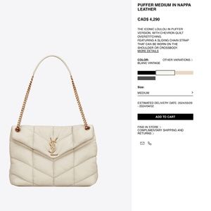 YSL PUFFER MEDIUM IN NAPPA LEATHER